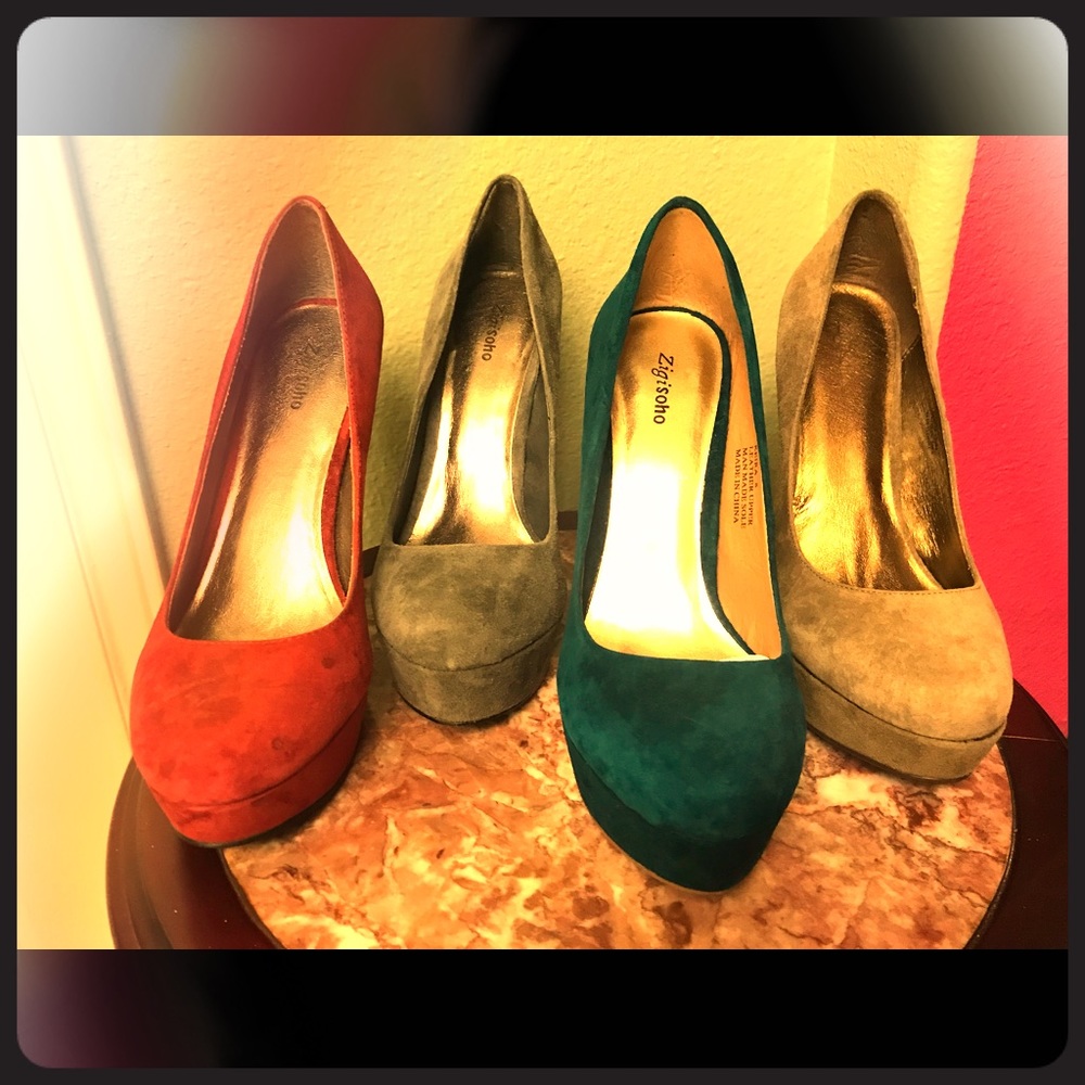 Suede, platform heels.